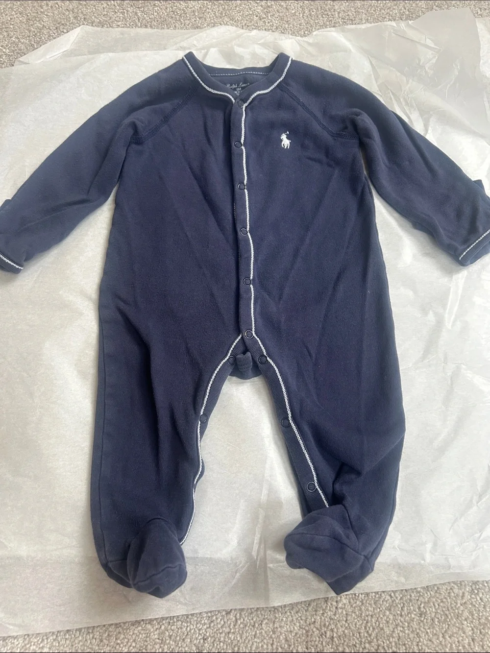 Ralph Lauren Navy Blue Footed One-Piece with White Trim